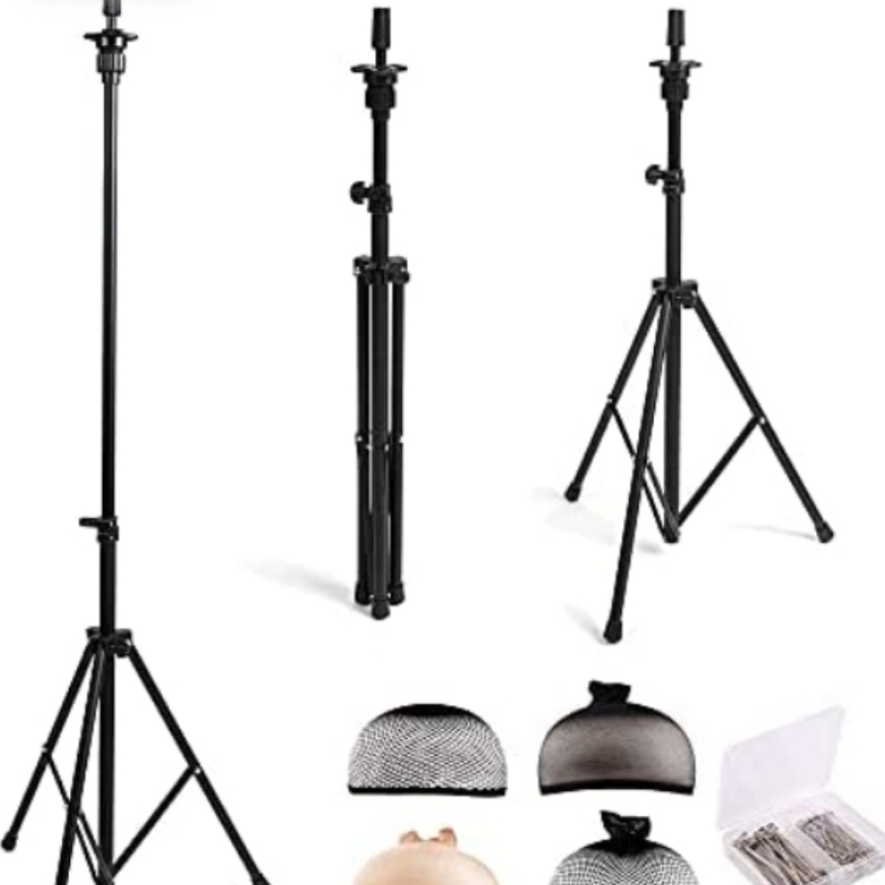 Black Adjustable Tripod Stand for Hair Styling Tools